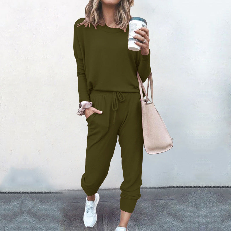 Autumn Winter Women Clothing Home Loose Fitting Solid Color Long Sleeves Casual sets Women