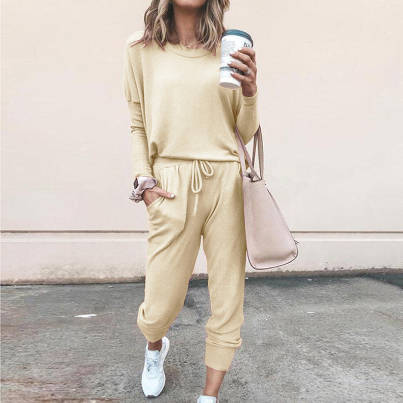 Autumn Winter Women Clothing Home Loose Fitting Solid Color Long Sleeves Casual sets Women
