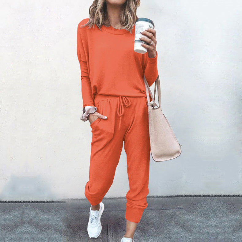 Autumn Winter Women Clothing Home Loose Fitting Solid Color Long Sleeves Casual sets Women