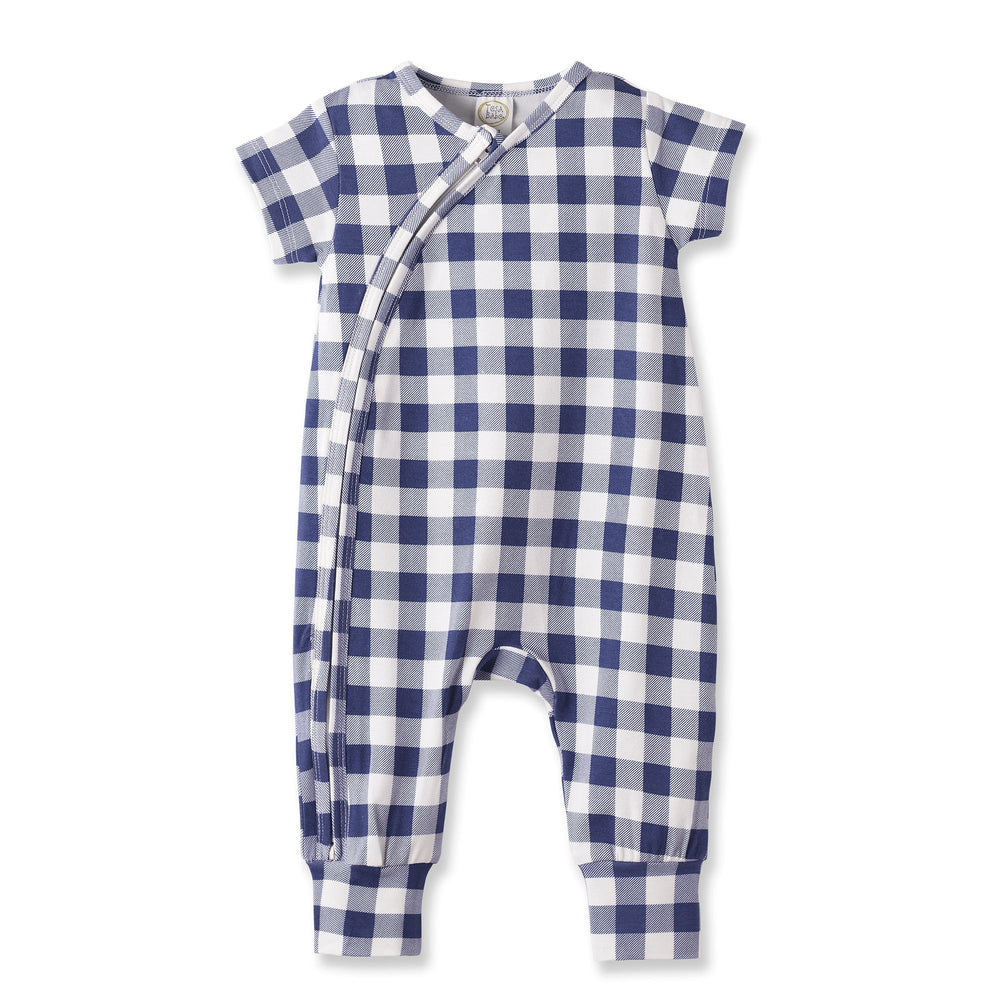 Picnic Plaid Bamboo Baby Zipper Romper w/Convertible Cuffs Tesa Babe