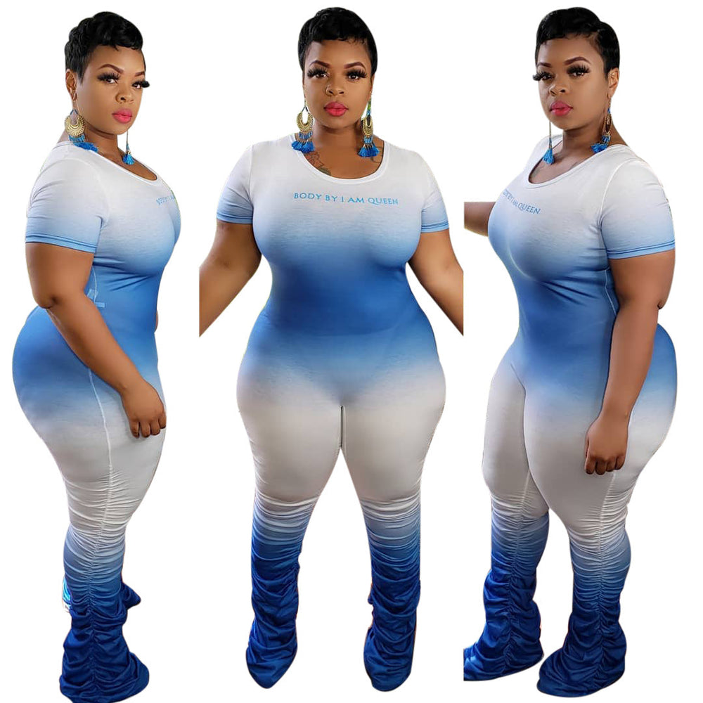 Plus Size Sexy Gradient Zipper Short Sleeve Pleated Trousers One-Piece Nightclub Uniforms