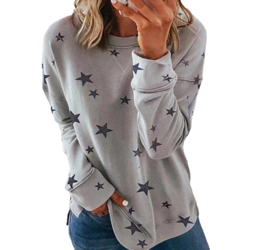Autumn Winter Women Clothing Loose Oversized Long Sleeves T-shirt Printed Sweater