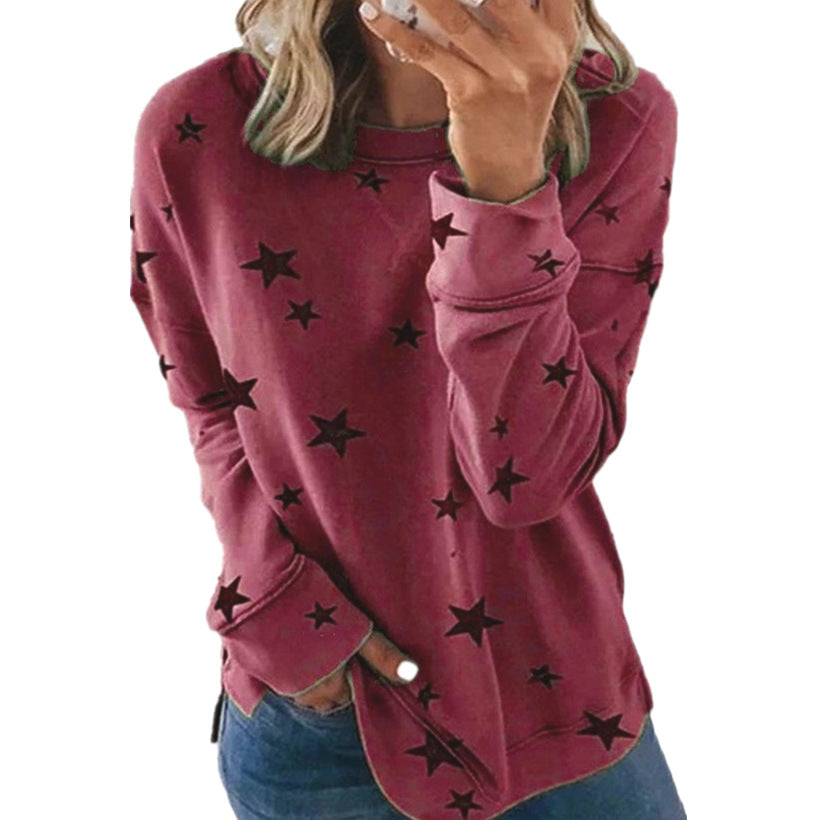 Autumn Winter Women Clothing Loose Oversized Long Sleeves T-shirt Printed Sweater