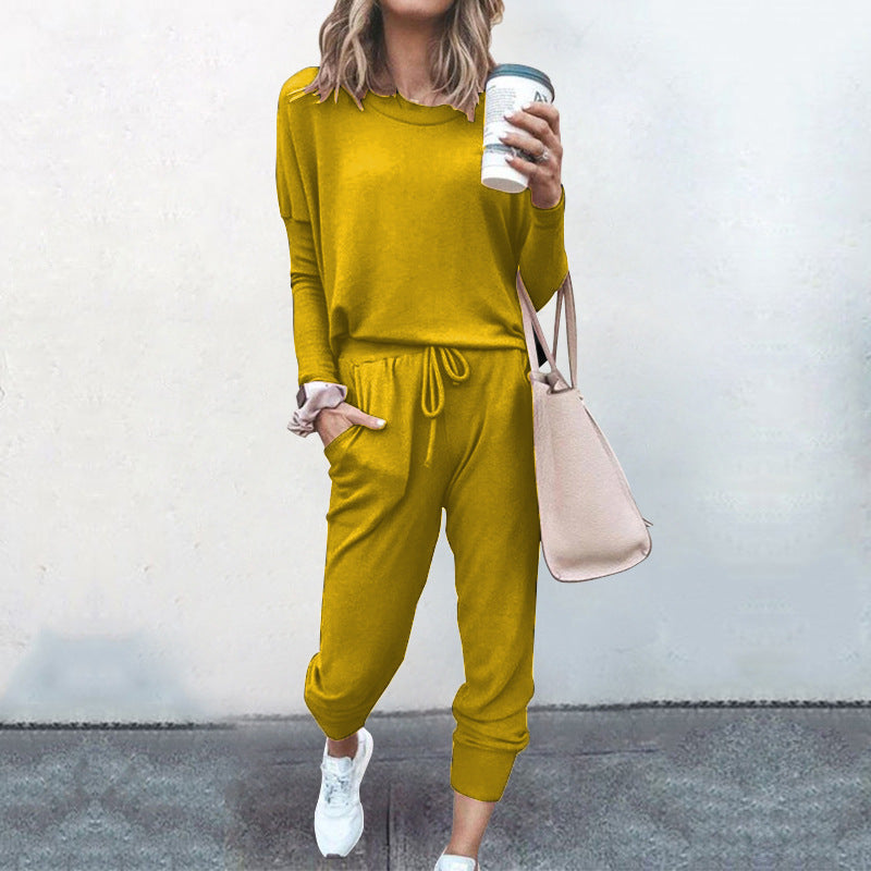 Autumn Winter Women Clothing Home Loose Fitting Solid Color Long Sleeves Casual sets Women