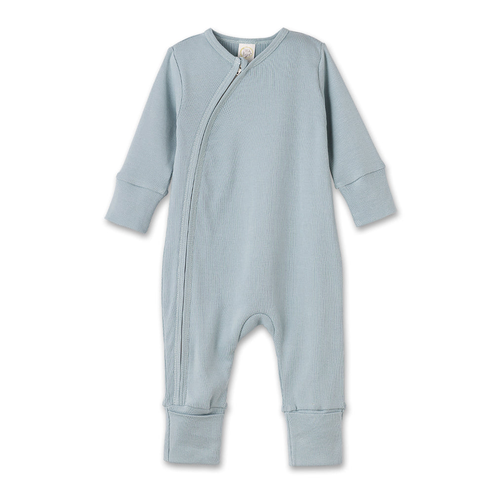 Cotton Baby Zipper Romper With Convertible Cuffs-Blue