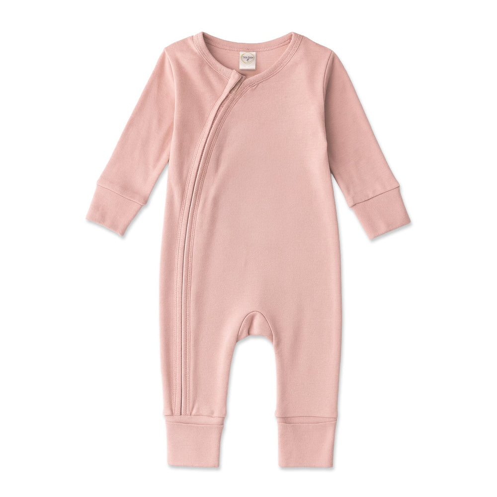 Cotton Baby Zipper Romper With Convertible Cuffs-Soft Coral Tesa Babe