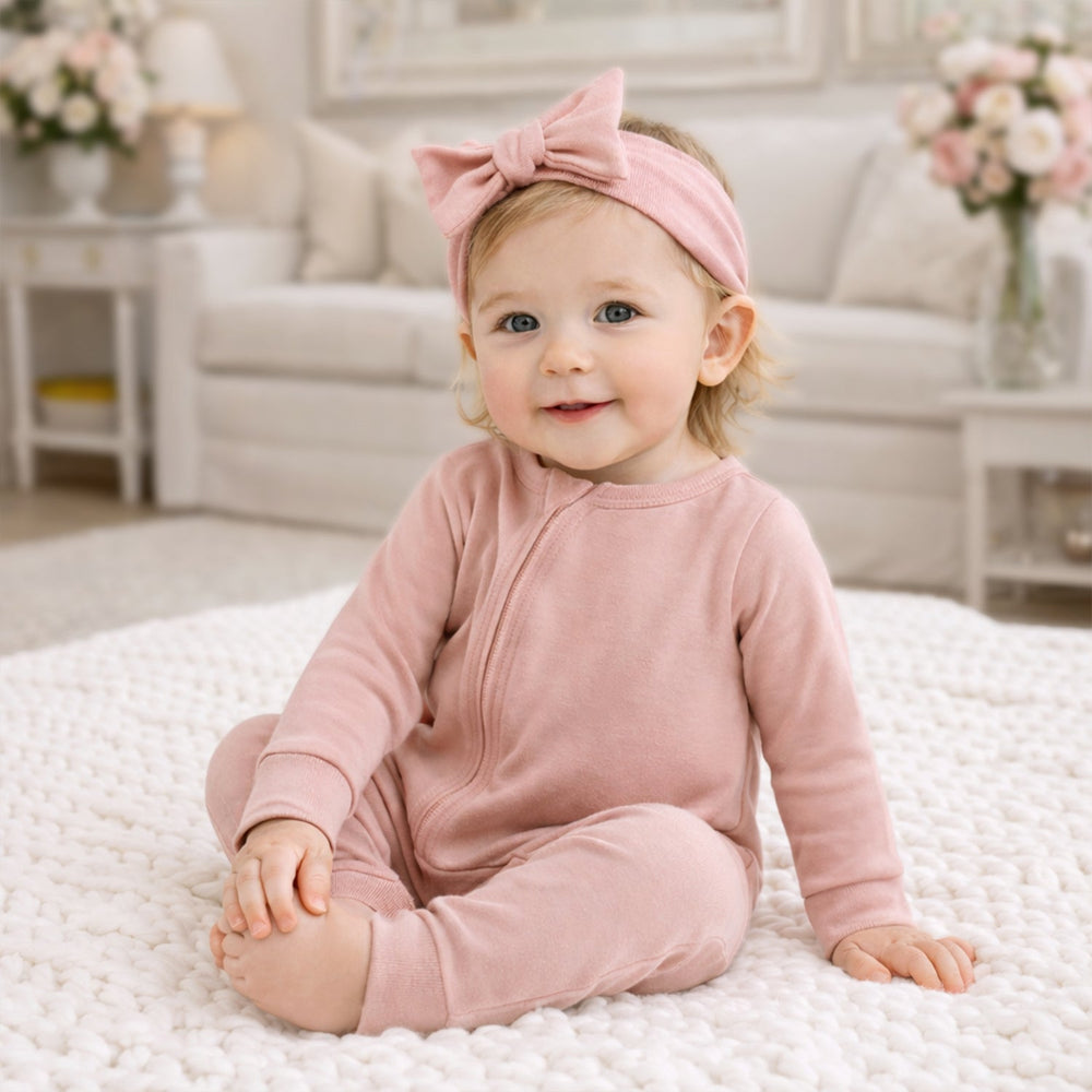 Cotton Baby Zipper Romper With Convertible Cuffs-Soft Coral Tesa Babe
