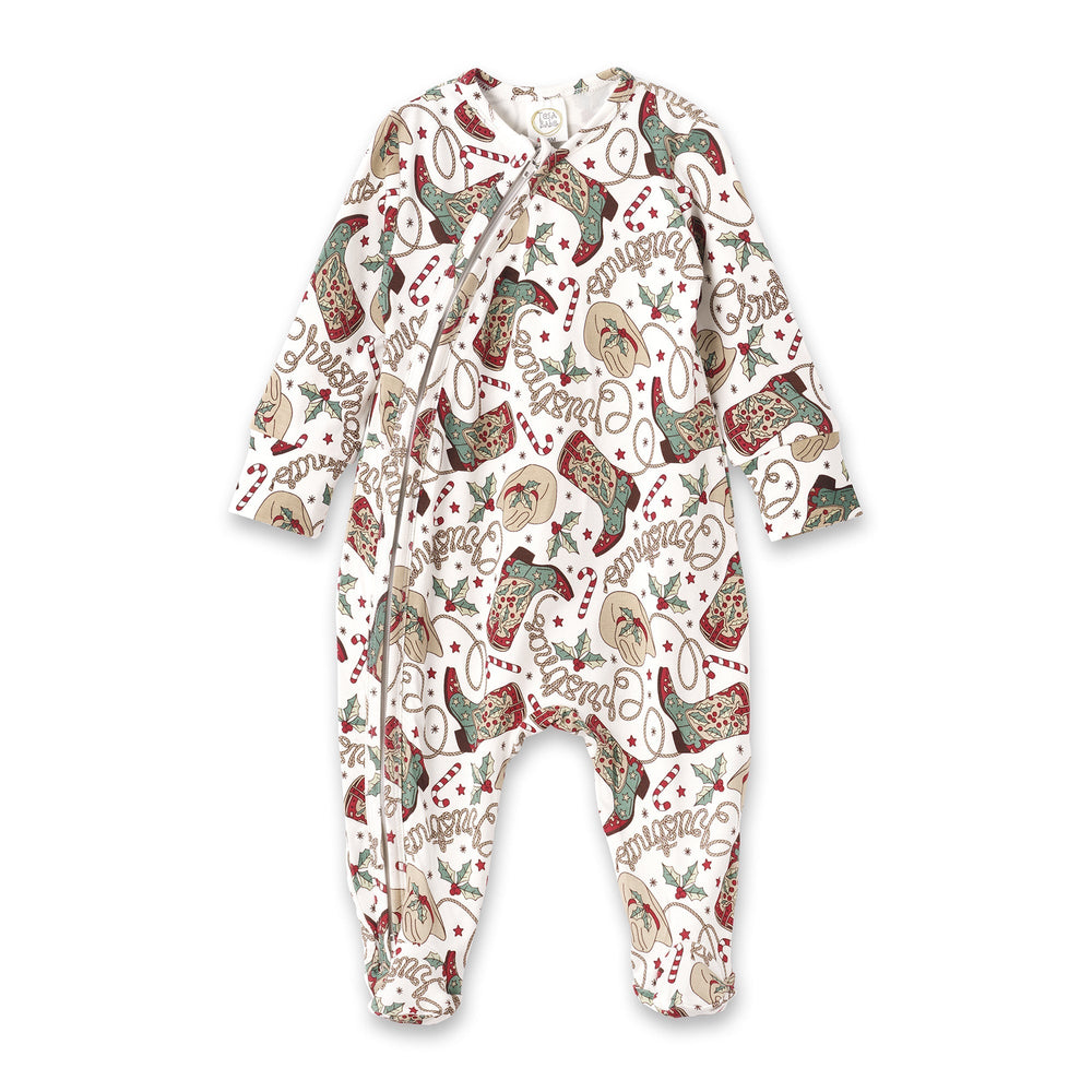 Western Christmas Baby Bamboo Zipper Romper - Cowboy Holiday Tesa Babe