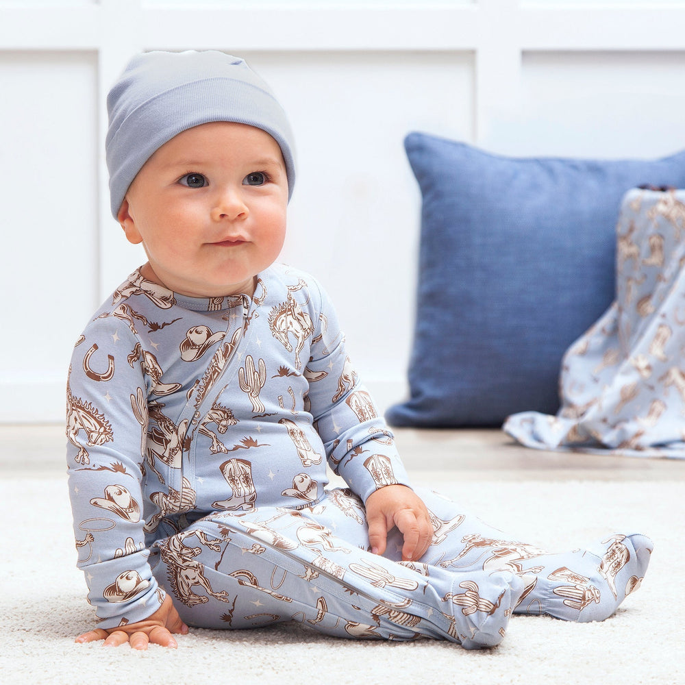 Wild Wrangler/Blue Western Baby Boy Bamboo Zipper Romper Tesa Babe