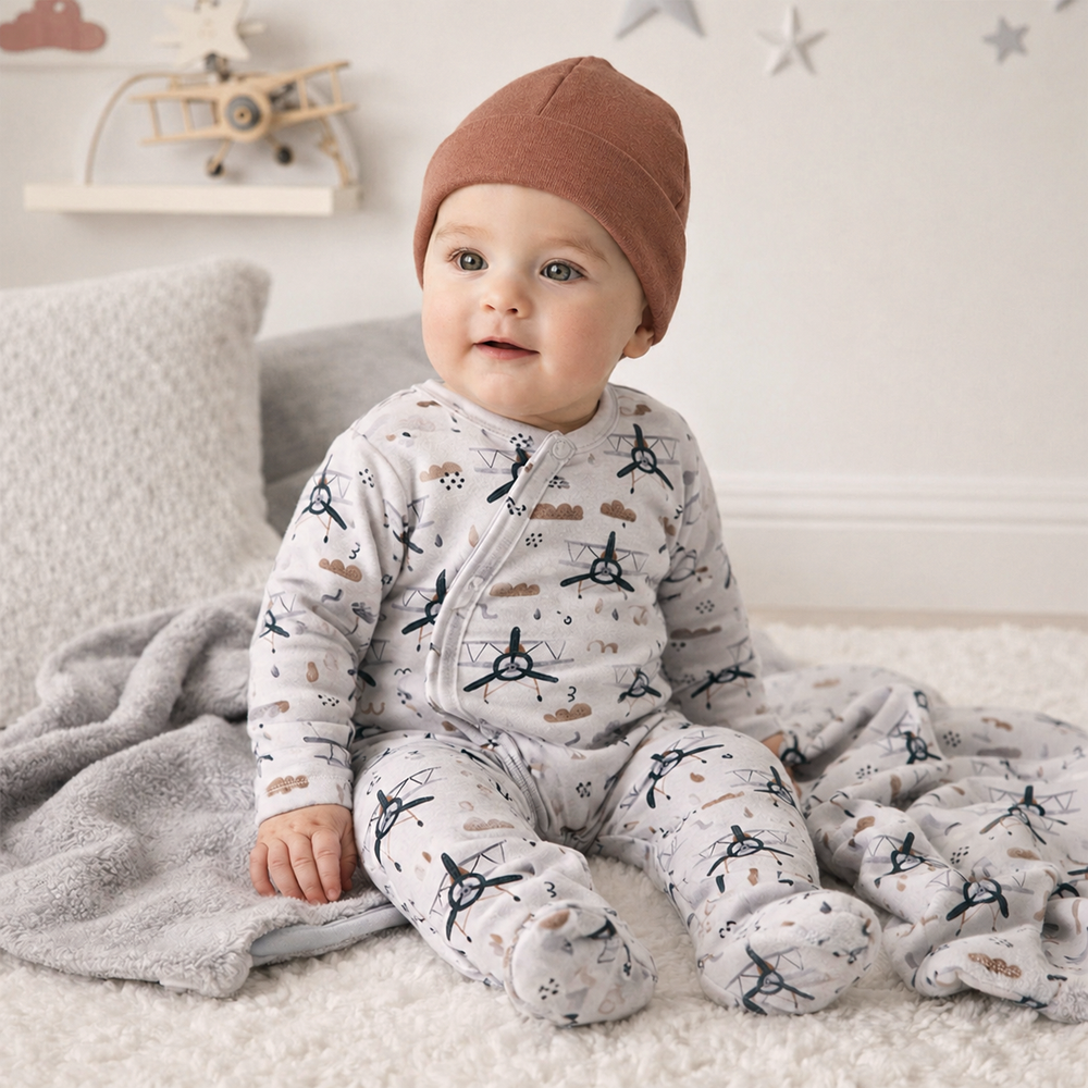 Airplane Zipper Romper -  Bamboo Baby Footie Outfit Tesa Babe