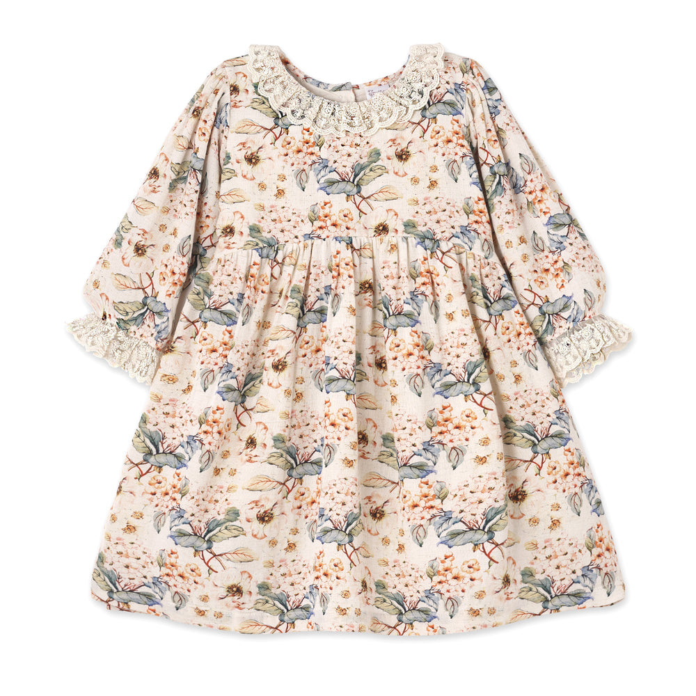 Vintage Floral Dress with Lace Collar Ruffles, Linen Blend Tesa Babe