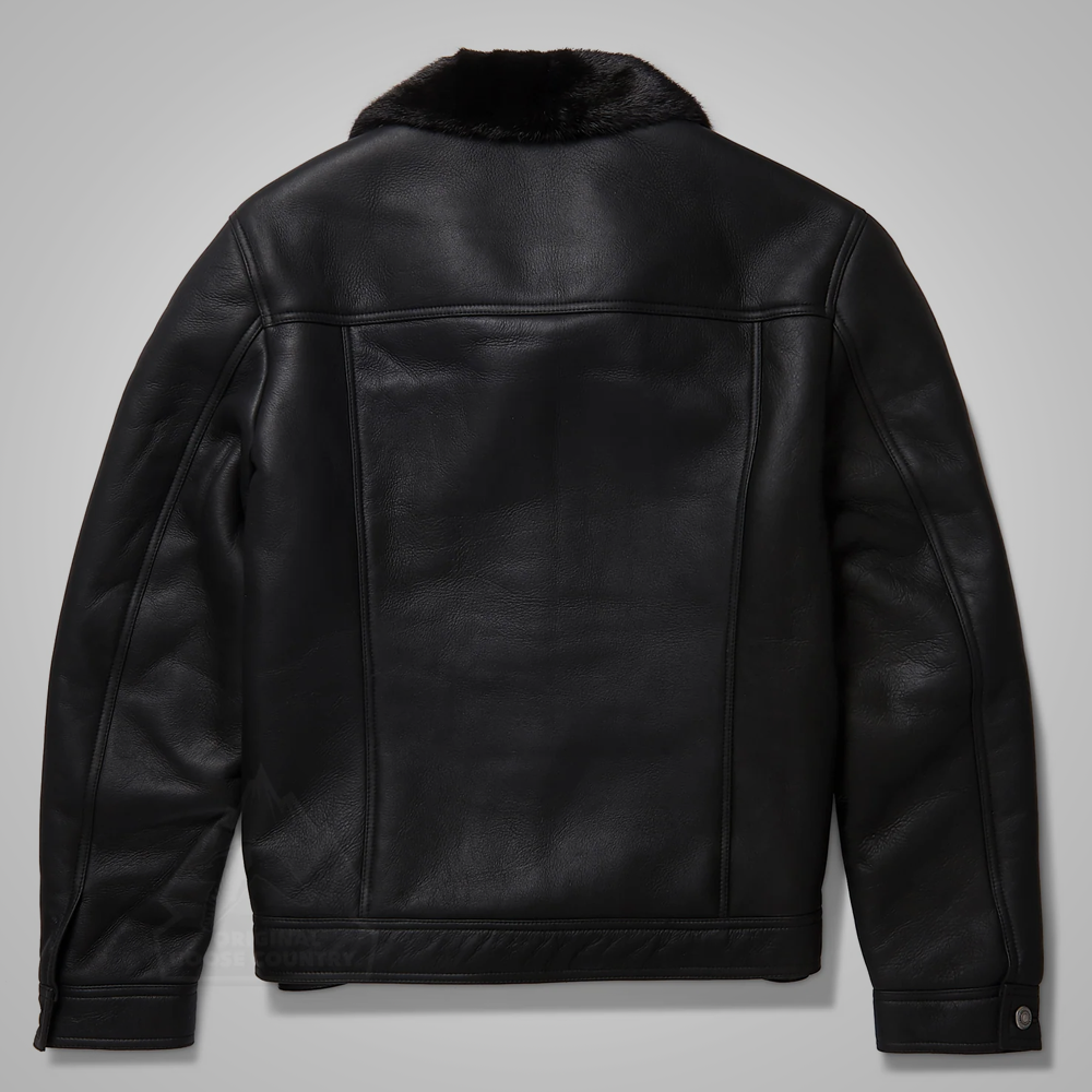 New Mens Black B3 Shearling Real Sheepskin Leather Trucker Flying Jacket