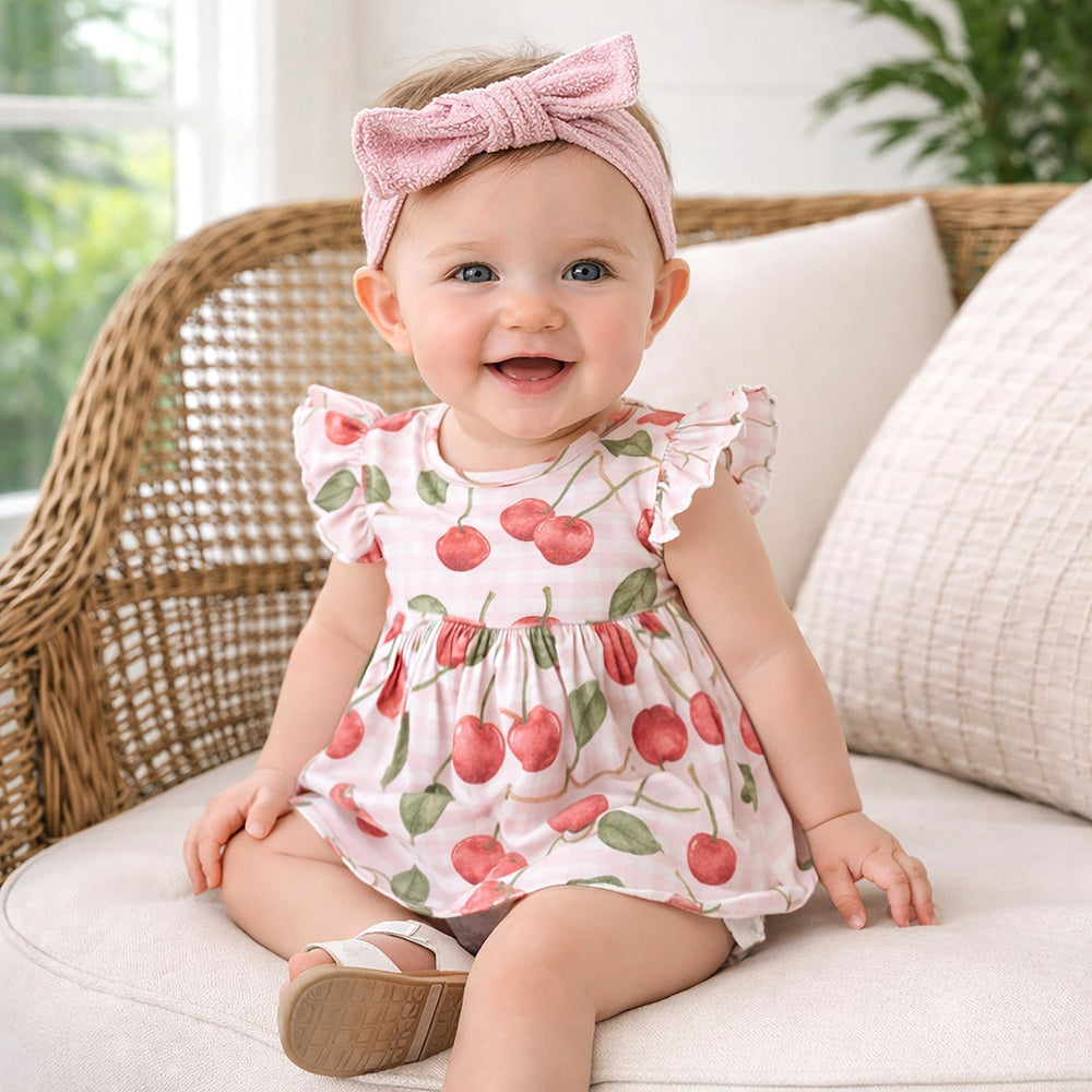 Cherry Picnic Flutter Sleeve Bamboo Skirted Bodysuit Tesa Babe