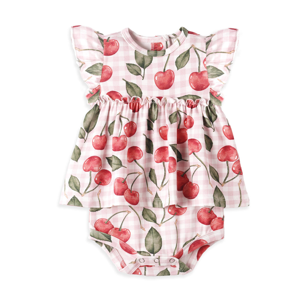 Cherry Picnic Flutter Sleeve Bamboo Skirted Bodysuit Tesa Babe