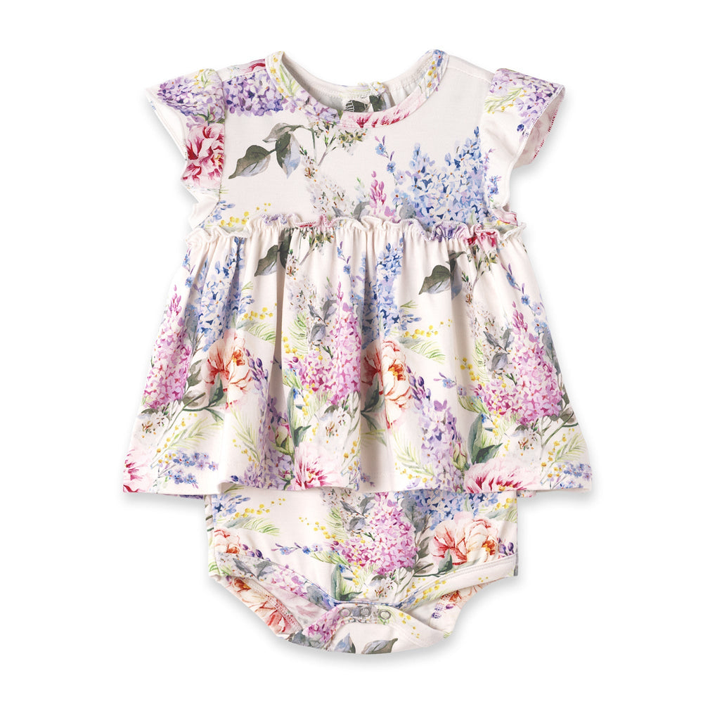 Dream Blossom Bamboo Baby Skirted Bodysuit-Watercolor Floral Tesa Babe