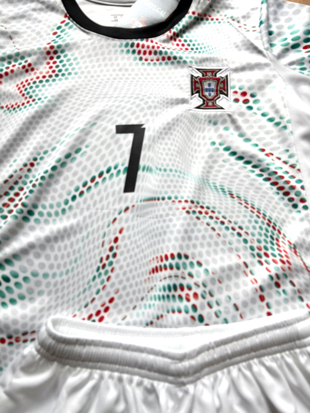Ronaldo Portugal 2025 Away White Kids Soccer Jersey Kit 2 Piece Set CustomKiddos.com