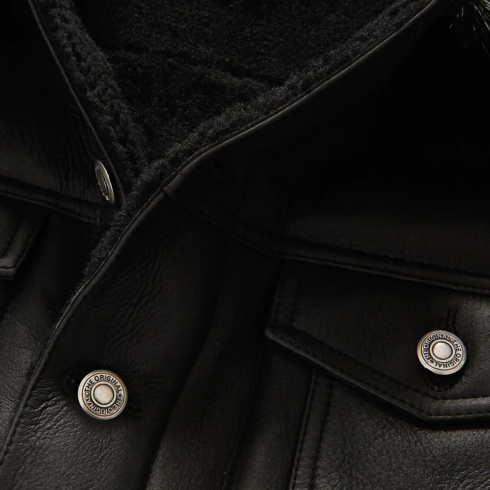 New Mens Black B3 Shearling Real Sheepskin Leather Trucker Flying Jacket