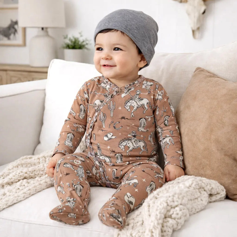 Wild Wrangler/Brown Western Baby Boy Bamboo Zipper Romper Tesa Babe