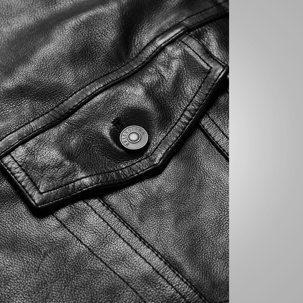New Men’s Army Black Suede Shearling Leather Trucker Jacket