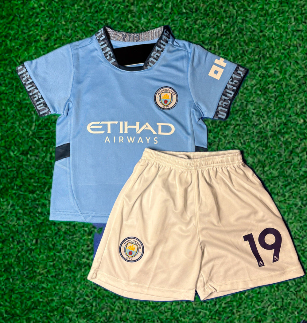 J Alvarez 19 Kids Soccer Jersey Man City Home Kids Youth & Toddler Jersey Kit CustomKiddos.com