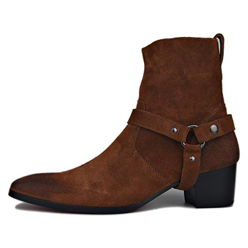 OSSTONE Men Chelsea Ankle Boots Leather Heeled Boots With Side Zipper Cuban Heel Dress Boots Disco Shoes OZ-JY002-suede