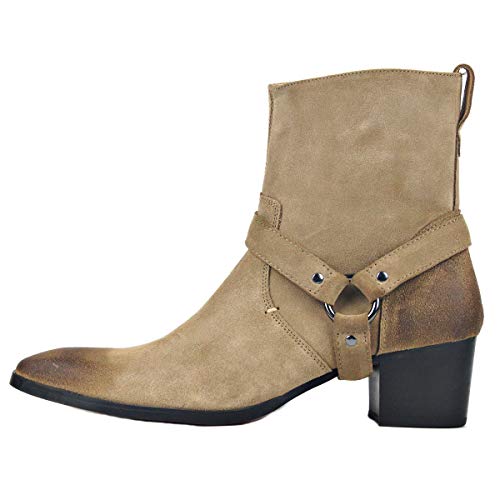 OSSTONE Men Chelsea Ankle Boots Leather Heeled Boots With Side Zipper Cuban Heel Dress Boots Disco Shoes OZ-JY002-suede