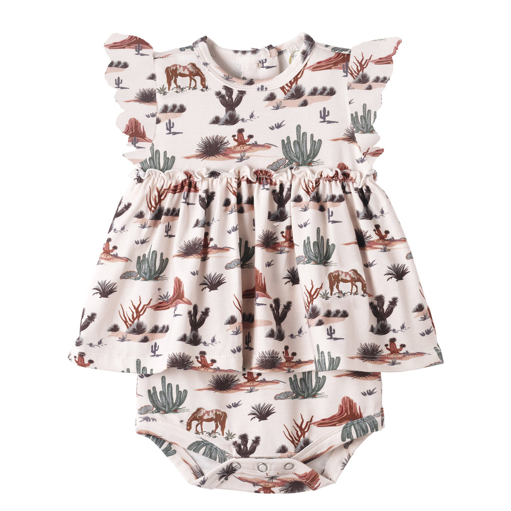 Baby Girl Skirted Bodysuit – Soft Bamboo Cactus Trails Tesa Babe