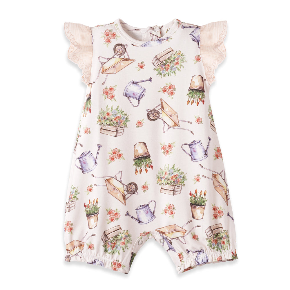 Petal Patch Baby Girl Romper – Bamboo One-Piece with Eyelet Tesa Babe