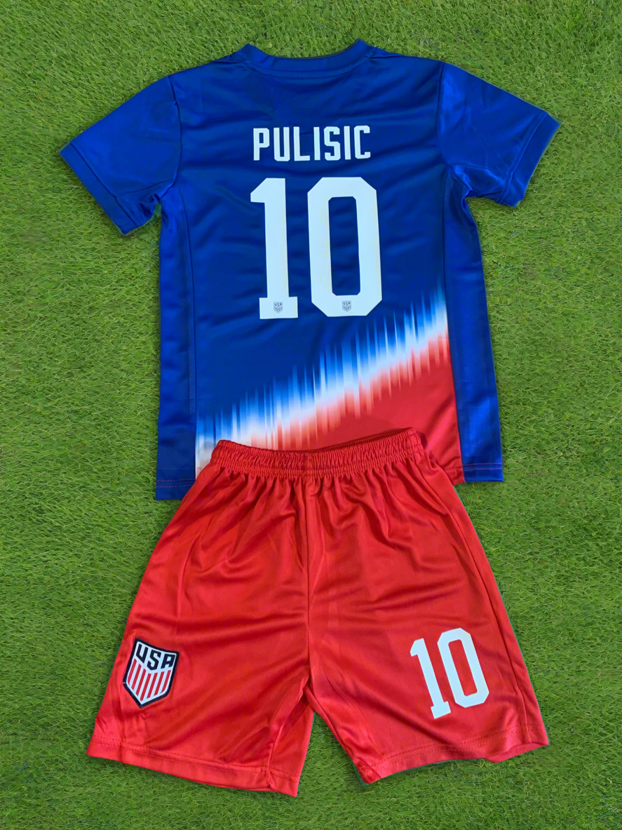 Christian Pulisic USA 2024 Kids Youth Soccer Jersey Kit 2 Piece Set CustomKiddos.com