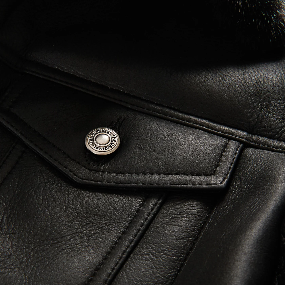 New Mens Black B3 Shearling Real Sheepskin Leather Trucker Flying Jacket
