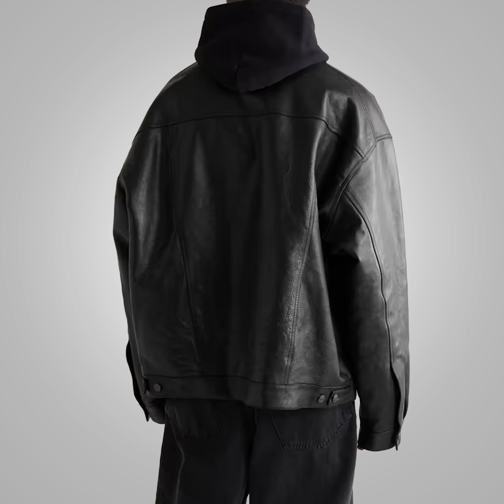 New Men’s Army Black Suede Shearling Leather Trucker Jacket