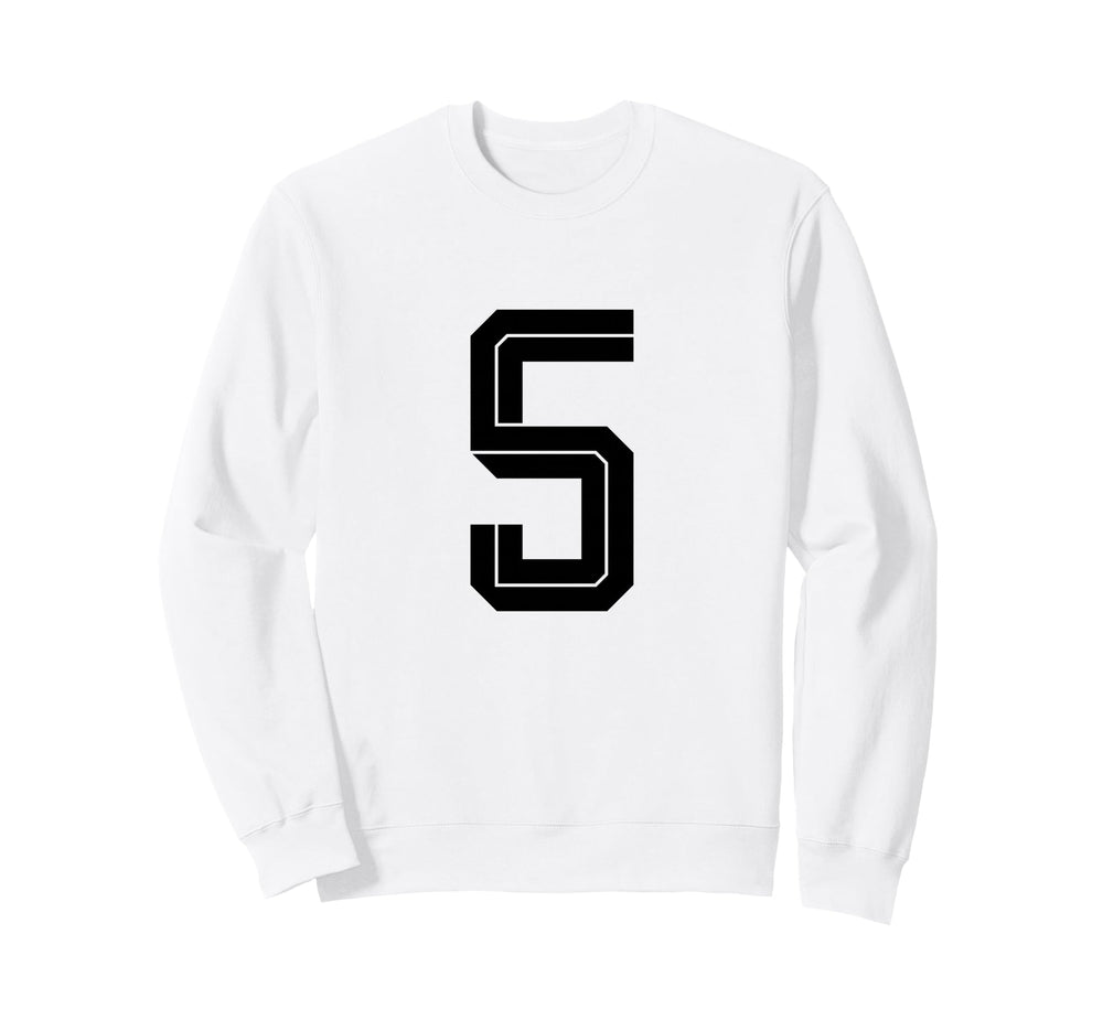 5 White Number 5 Sports Fan Soccer Sweatshirt - Novelty Apparel Men Women