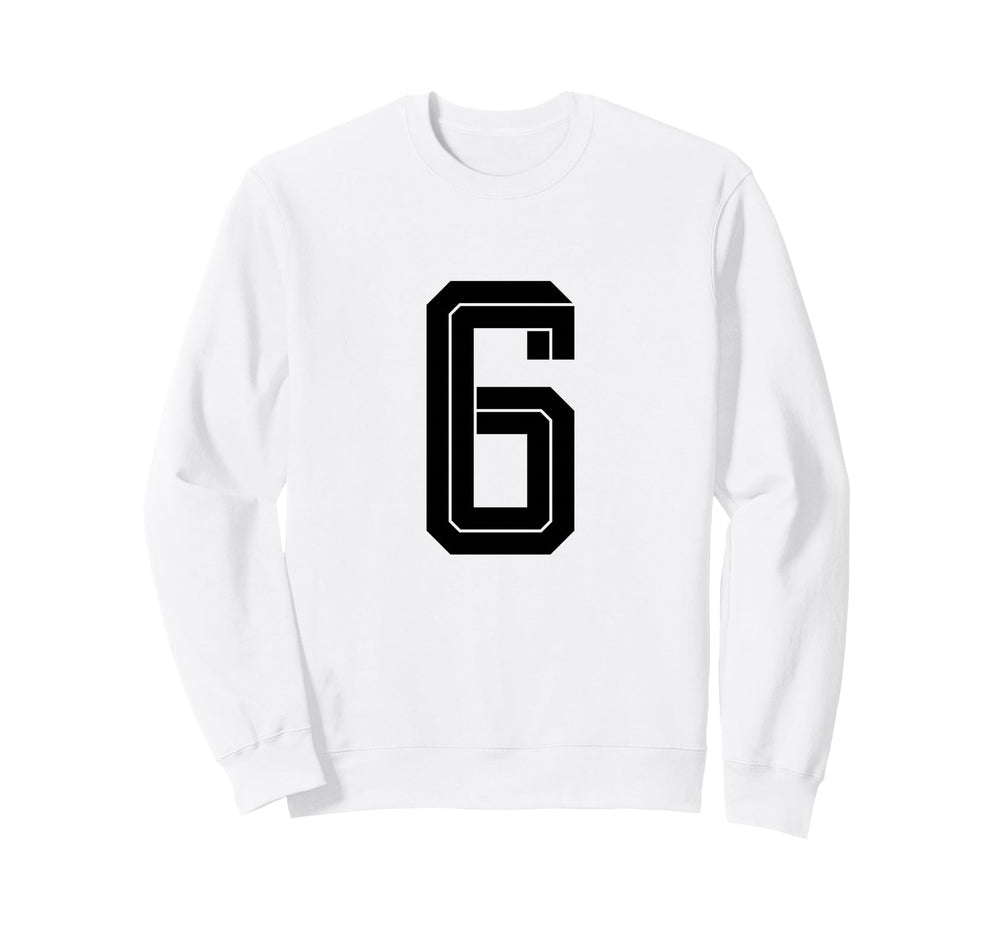 6 White Number 6 Sports Fan Soccer Sweatshirt - Minimalist Print Unisex