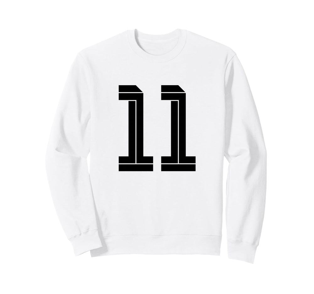 11 White Number 11 Sports Fan Sweatshirt - Casual Everyday Wear Unisex