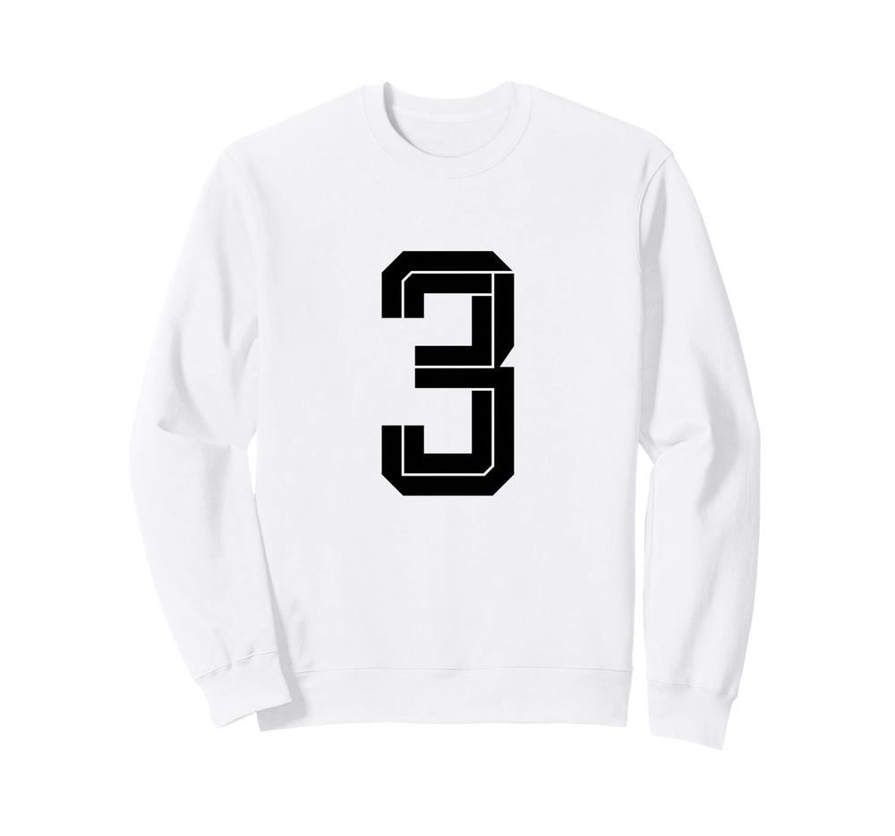 3 White Number 3 Sports Fan Soccer Sweatshirt - Minimalist Print Unisex