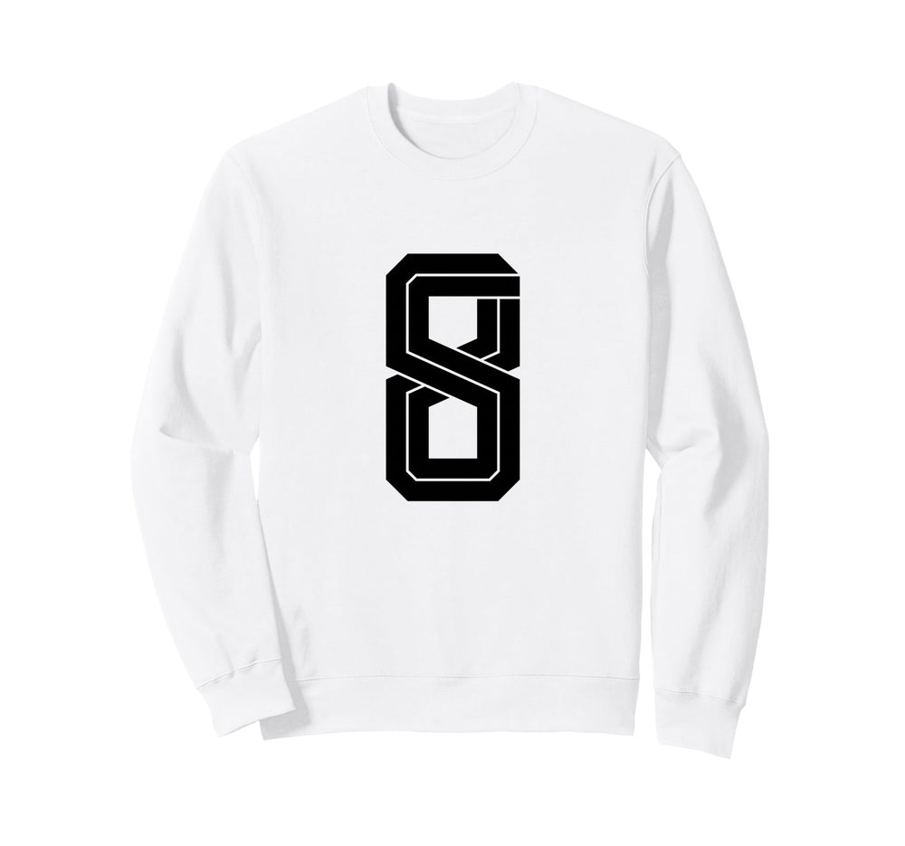 8 White Number 8 Sports Fan Sweatshirt - Aesthetic Graphic for Adults