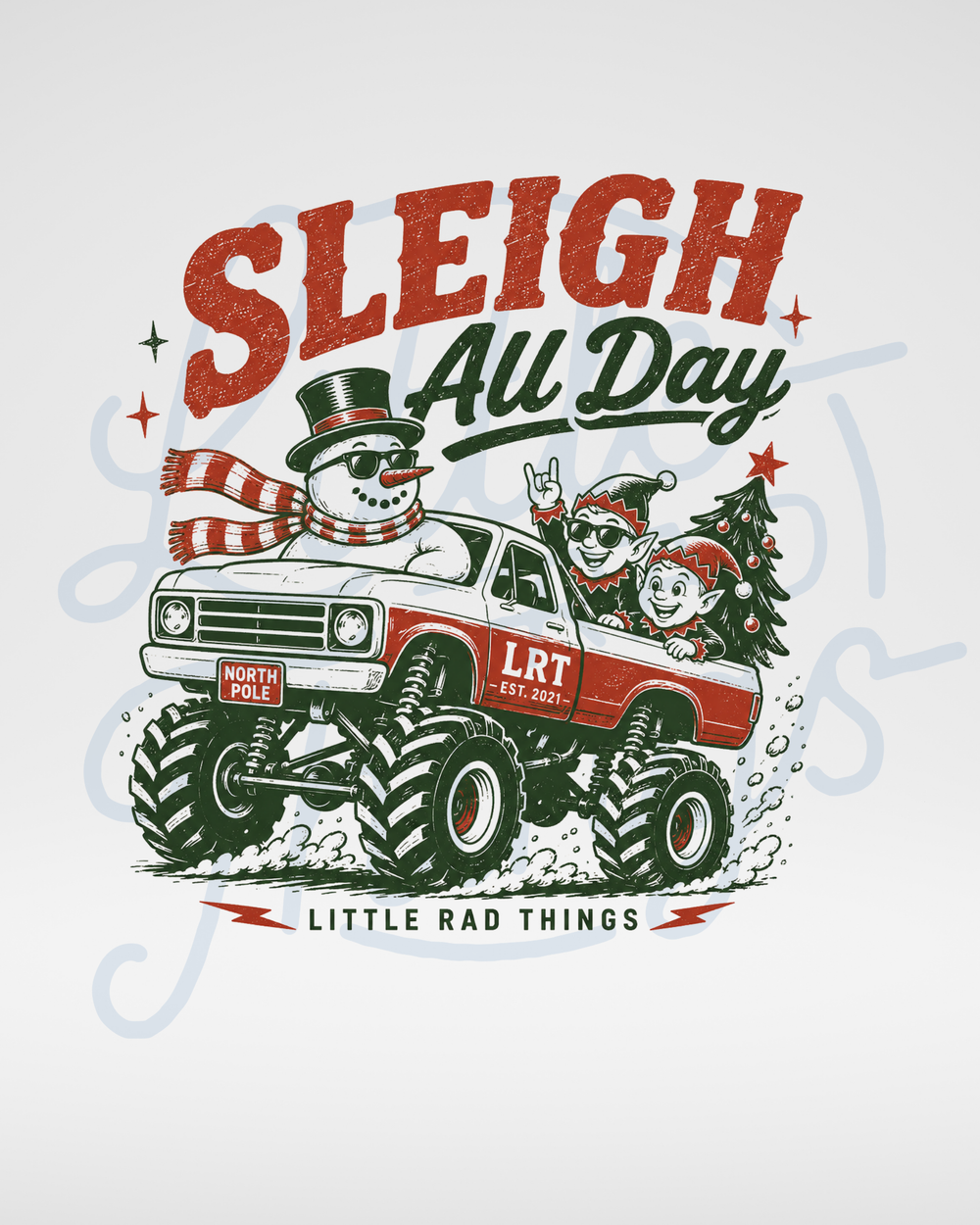 SLEIGH ALL DAY TODDLER CHRISTMAS MONSTER TRUCK TEE - ASH