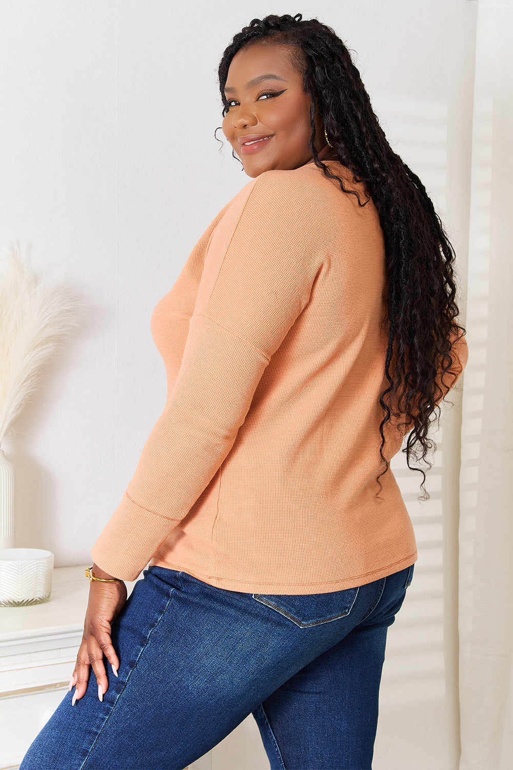 Half Button Long Sleeve Pullover Top
