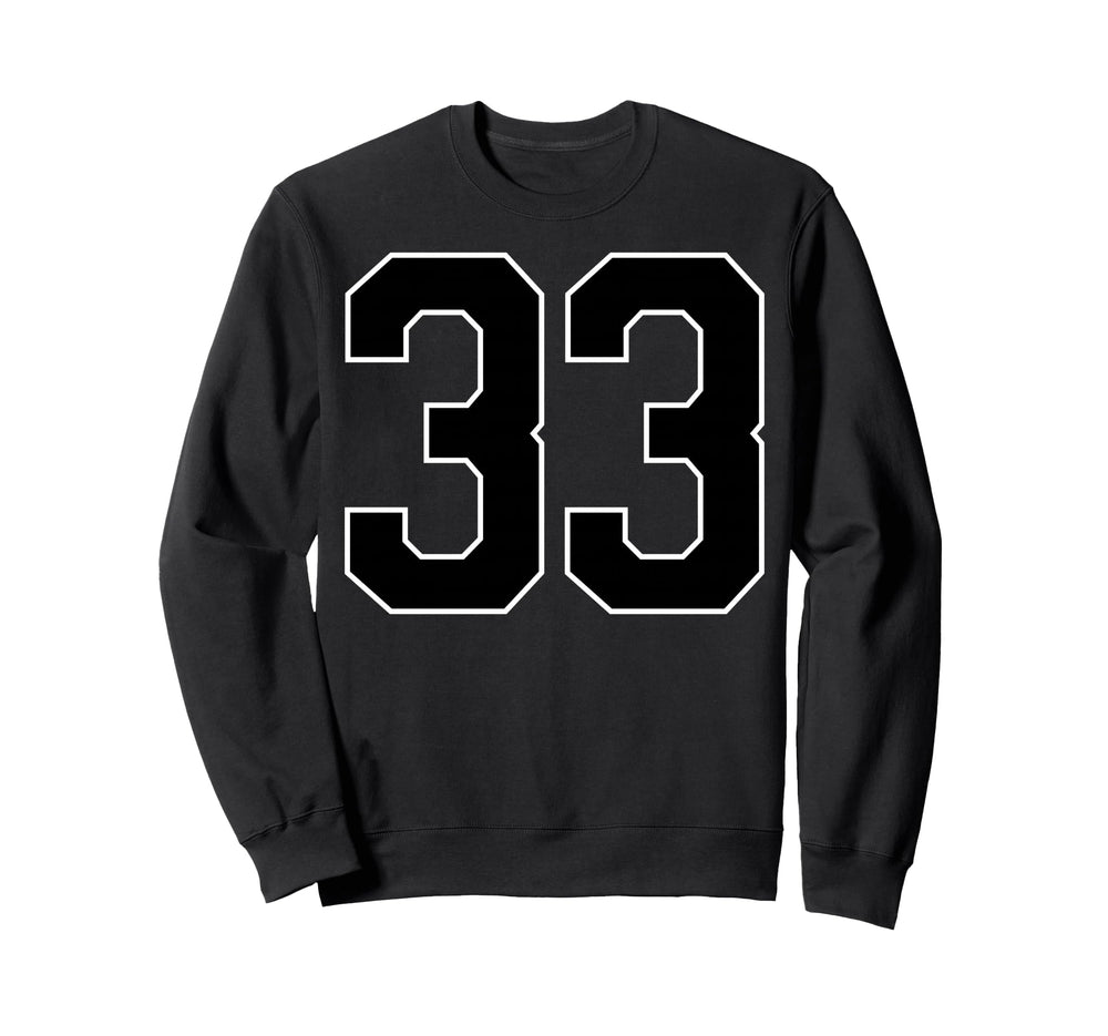 Black Sports Team Number 33 Fan Sweatshirt - Unique Graphic Unisex