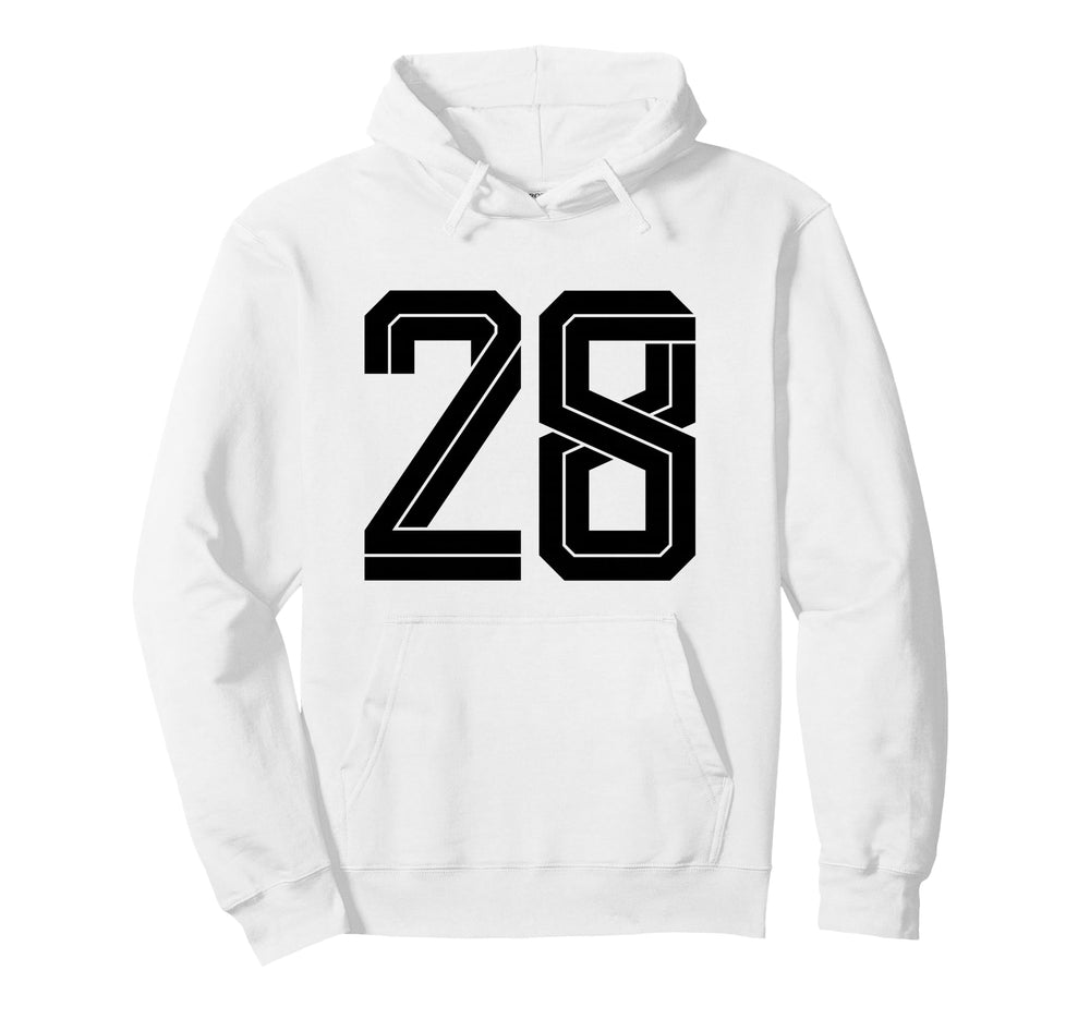28 White Number 28 Sports Fan Soccer Hoodie - Aesthetic Graphic Men Women