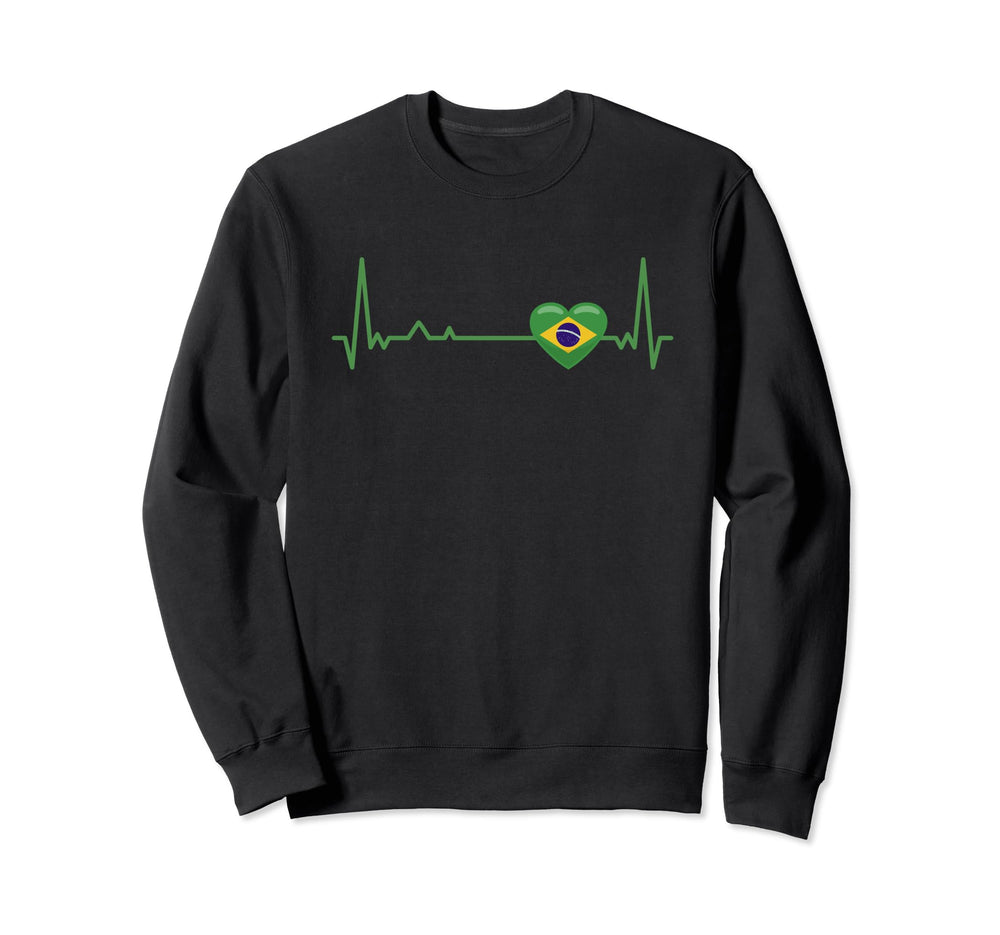 Heartbeat Brazil Flag Soccer Fan Sweatshirt - Trendy Graphic for Adults