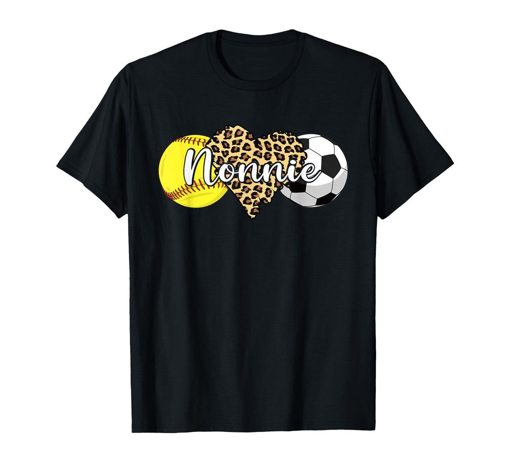 Nonnie Softball Soccer Leopard Heart T-Shirt - Casual Everyday Wear Unisex