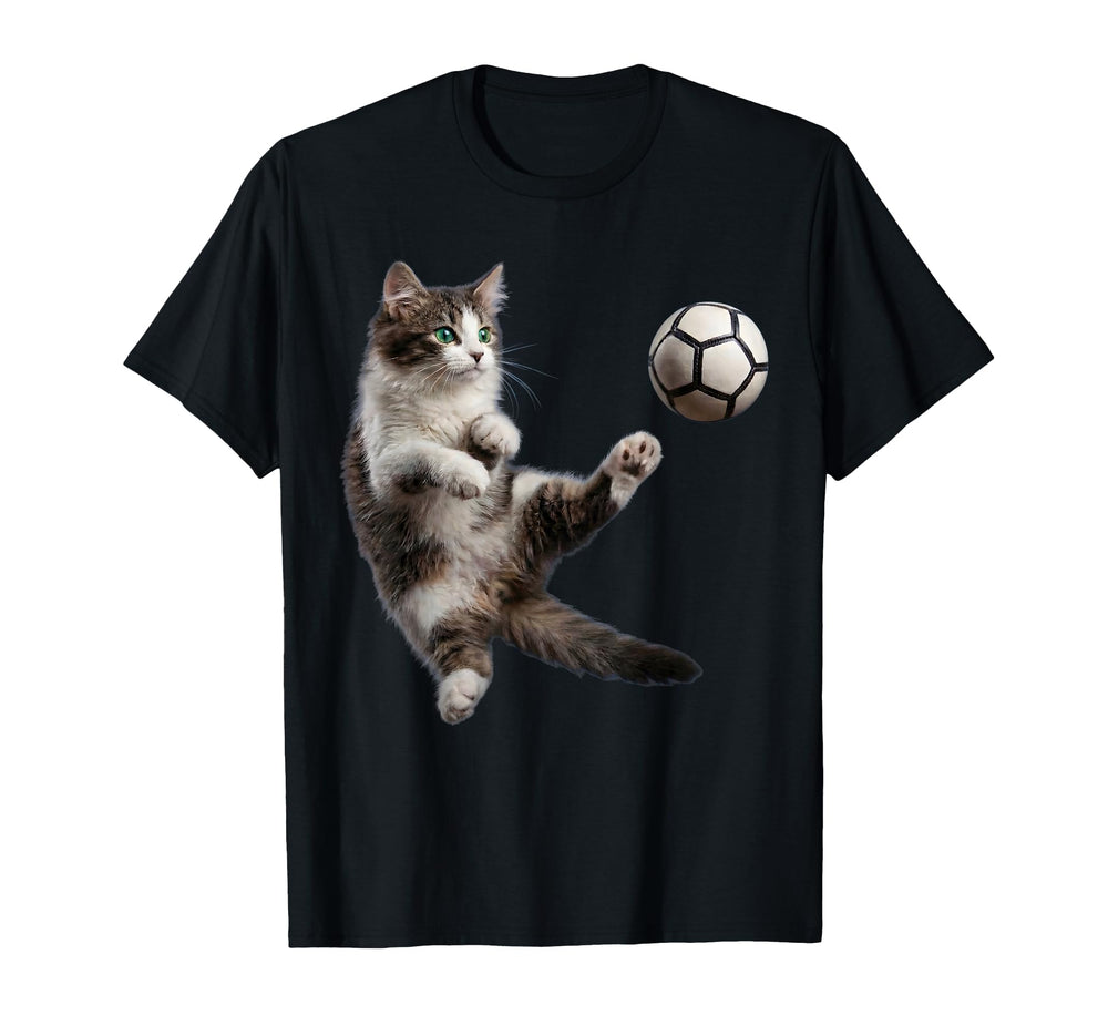 Funny Cat Soccer Ball Art T-Shirt - Streetwear Style for Adults