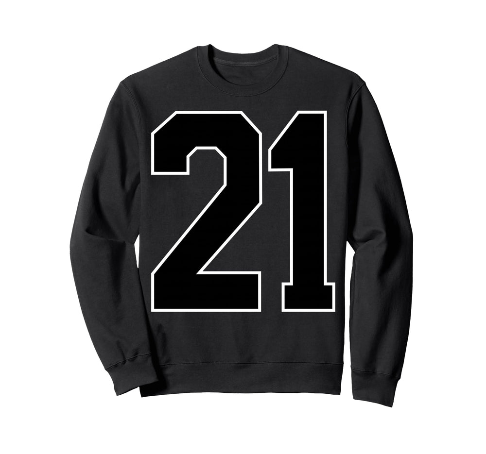 Black Sports Team Number 21 Fan Sweatshirt - Trendy Graphic for Adults