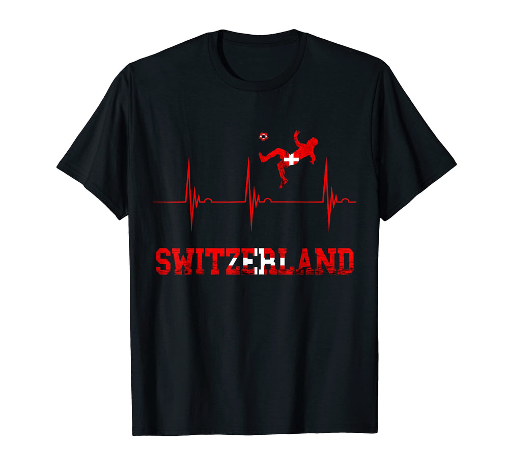 Switzerland Soccer Heartbeat Ekg T-Shirt - Casual Everyday Wear Men Women
