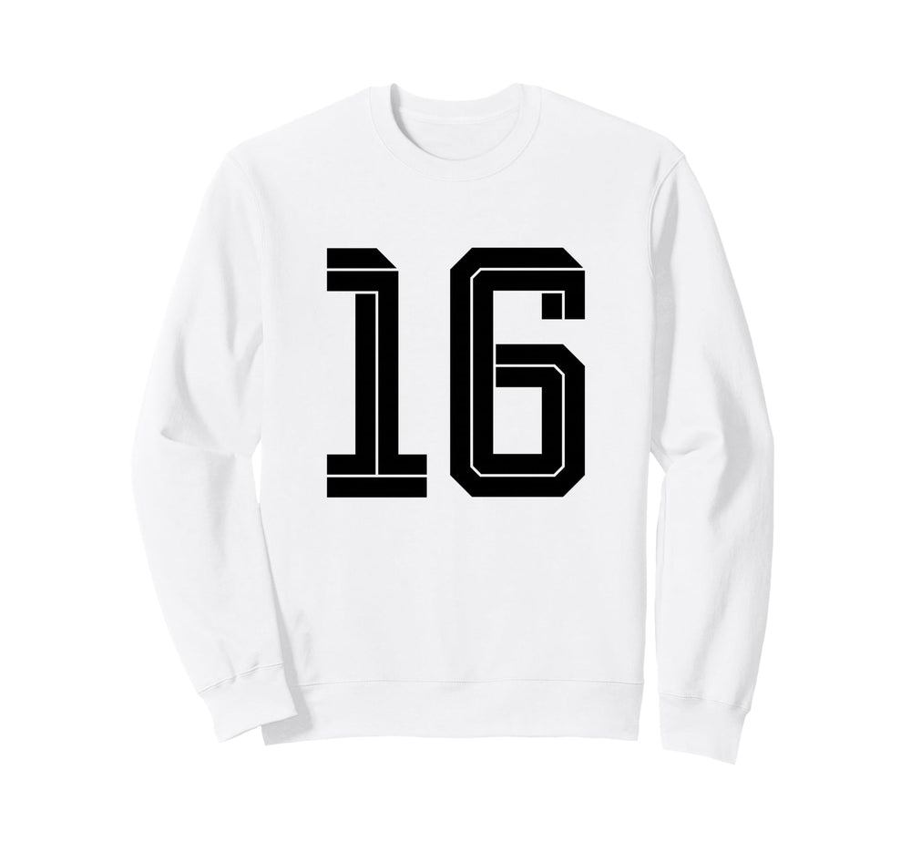 16 White Number 16 Sports Fan Sweatshirt - Fun Novelty Design for Adults