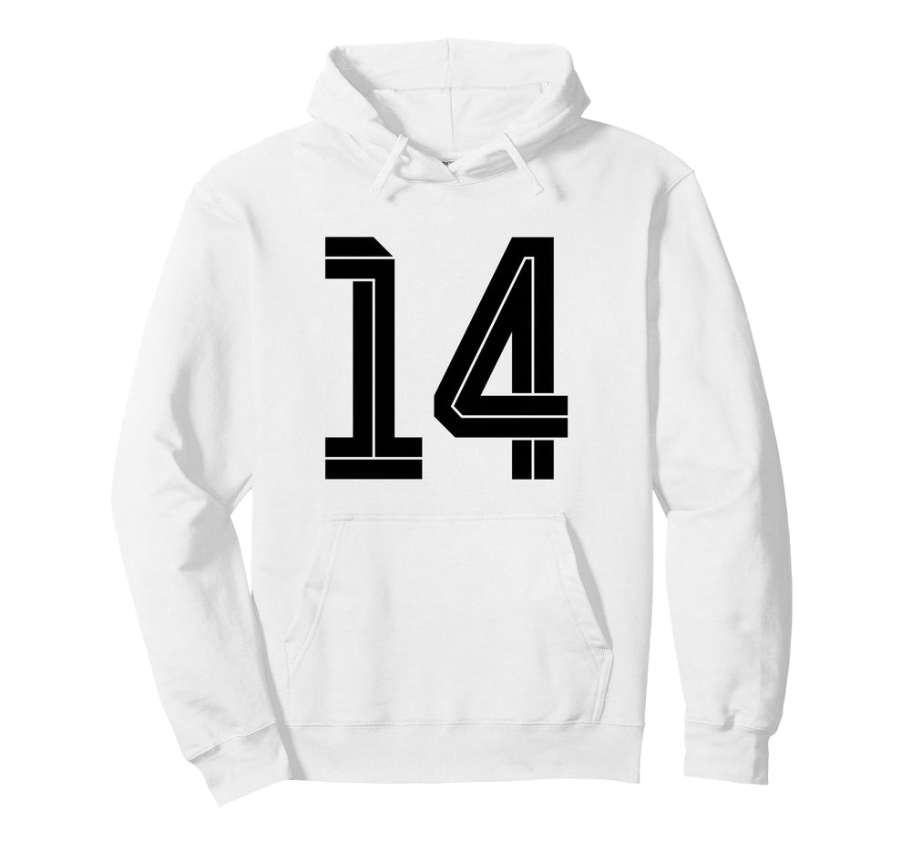 14 White Number 14 Sports Fan Soccer Hoodie - Graphic Print for Adults