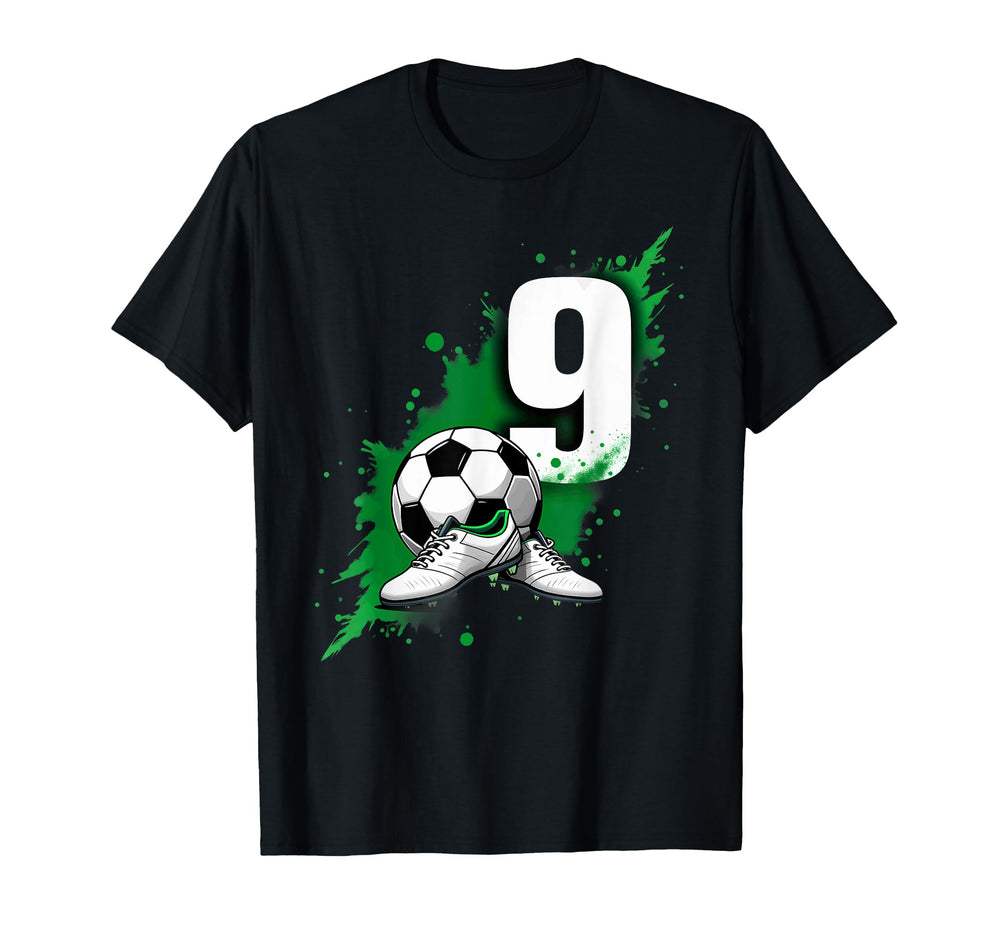 9 Years Old Birthday Soccer Football T-Shirt - Minimalist Print Men Women