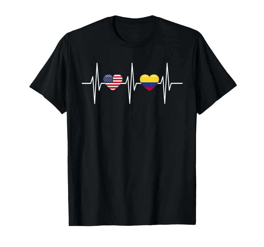 Usa Colombia Heartbeat America T-Shirt - Novelty Apparel Men Women