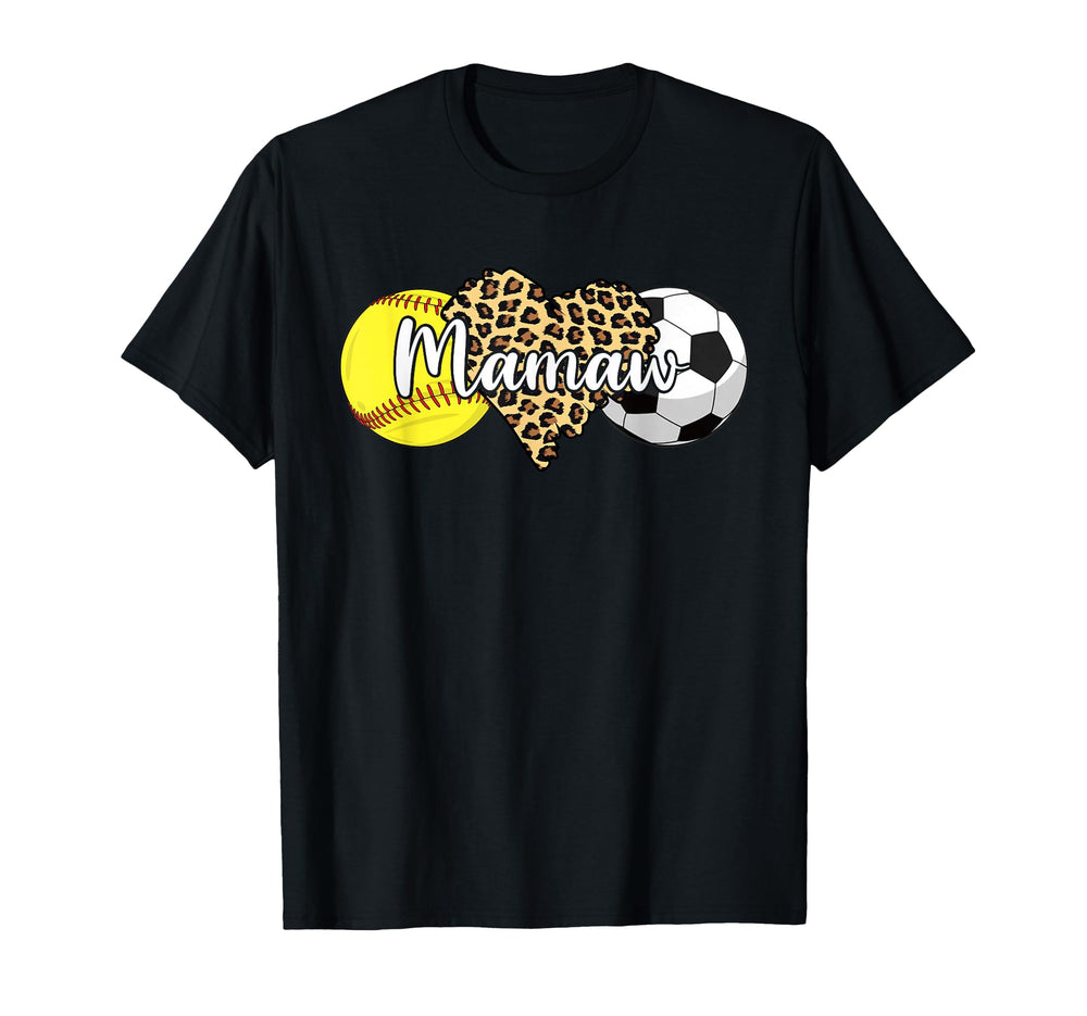 Mamaw Softball Soccer Leopard Heart T-Shirt - Trendy Graphic for Adults